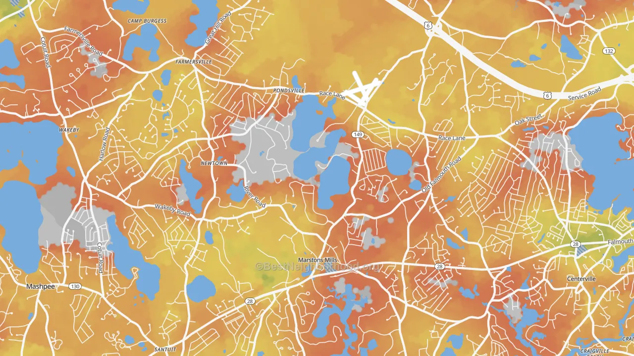 Bike Grade map of Marstons Mills, MA