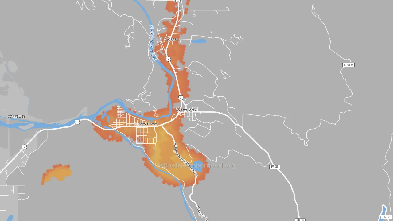 Bike Grade map of Martin City, MT