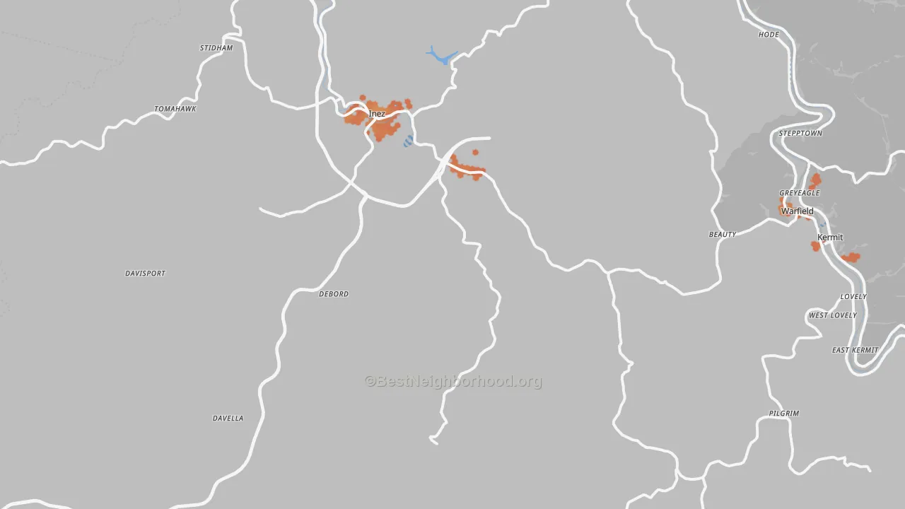 Bike Grade map of Martin County, KY