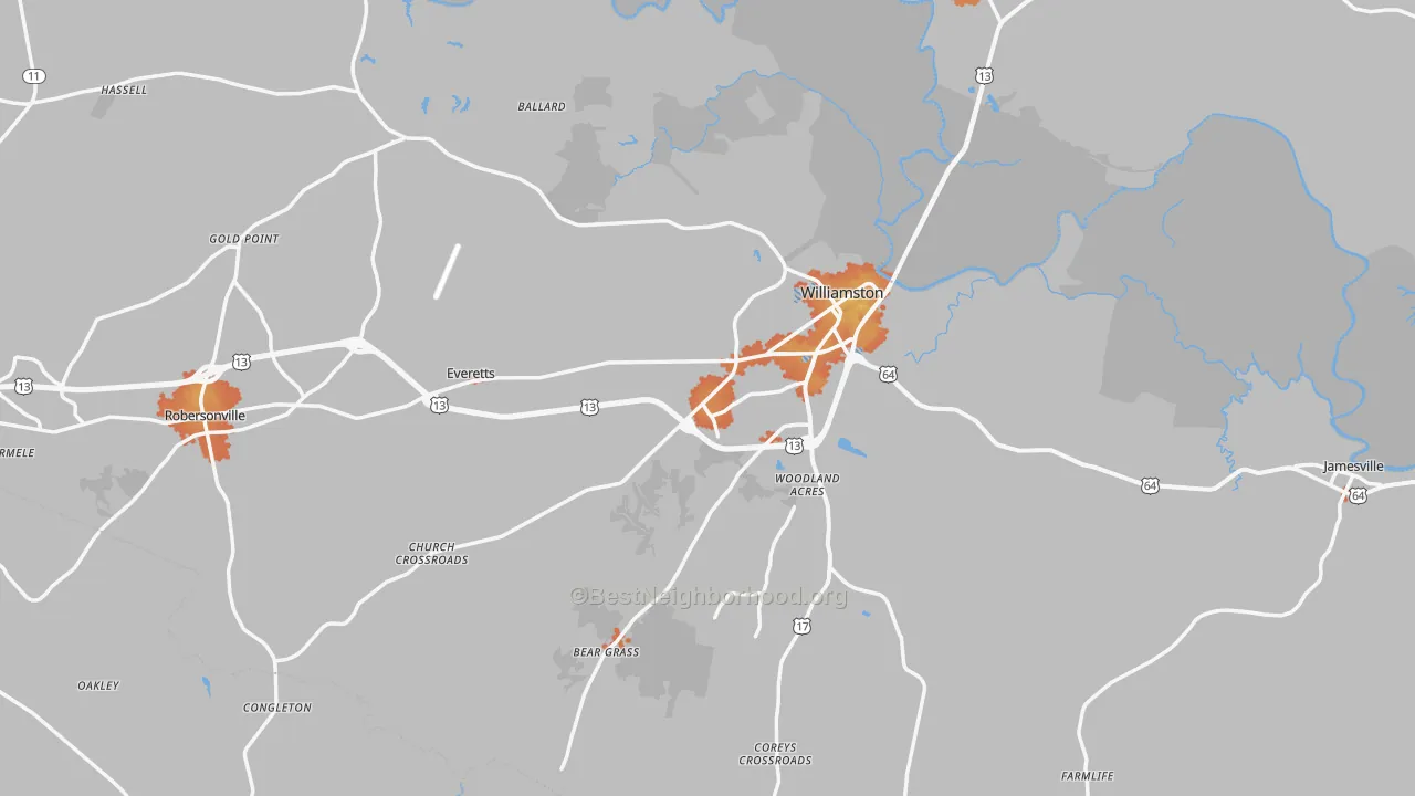 Bike Grade map of Martin County, NC