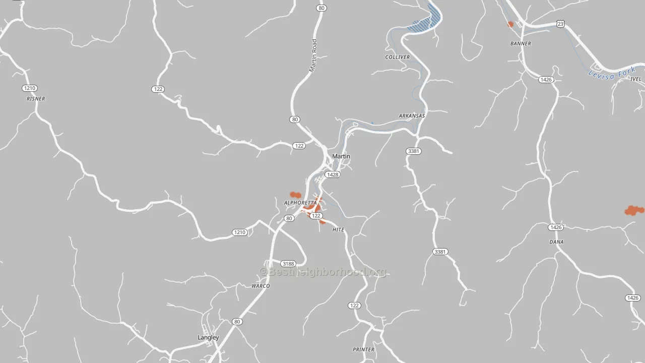 Bike Grade map of Martin, KY