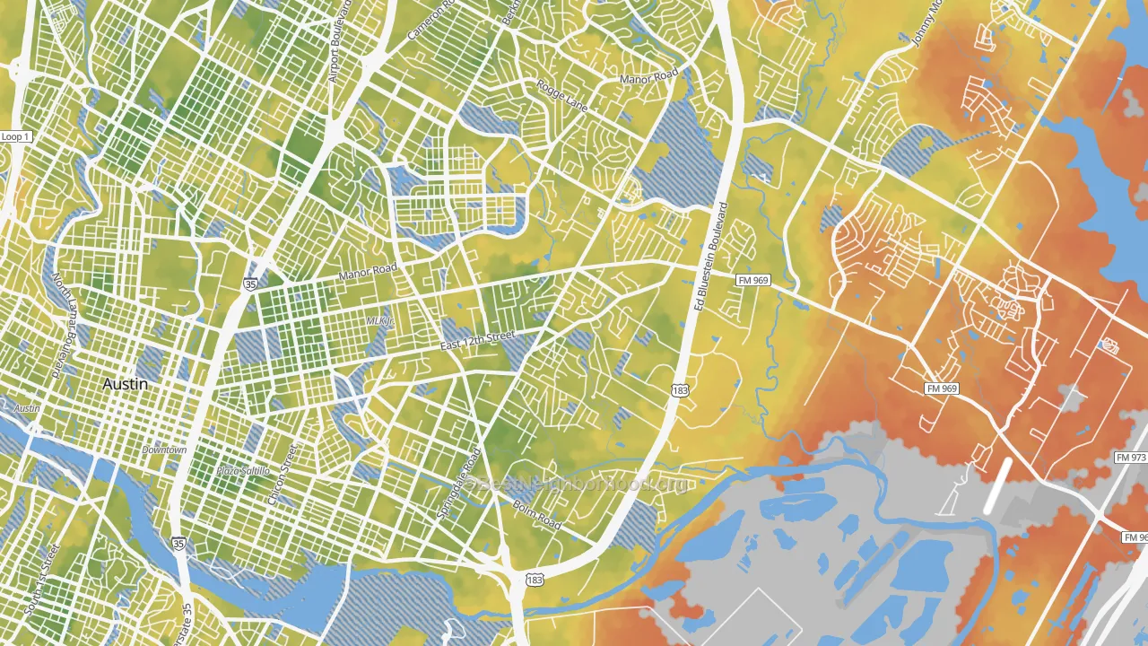 Bike Grade map of Martin Luther King, Austin, TX