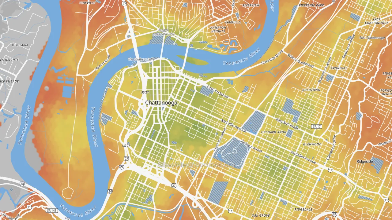 Bike Grade map of Martin Luther King, Chattanooga, TN