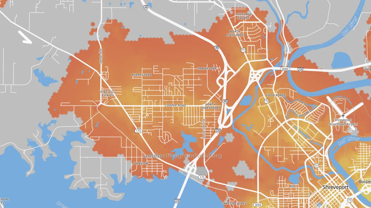 Bike Grade map of Martin Luther King, Shreveport, LA