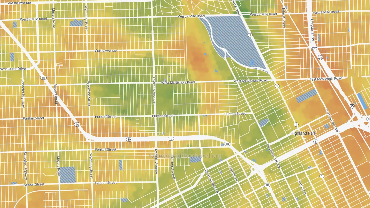 Bike Grade map of Martin Park, Detroit, MI