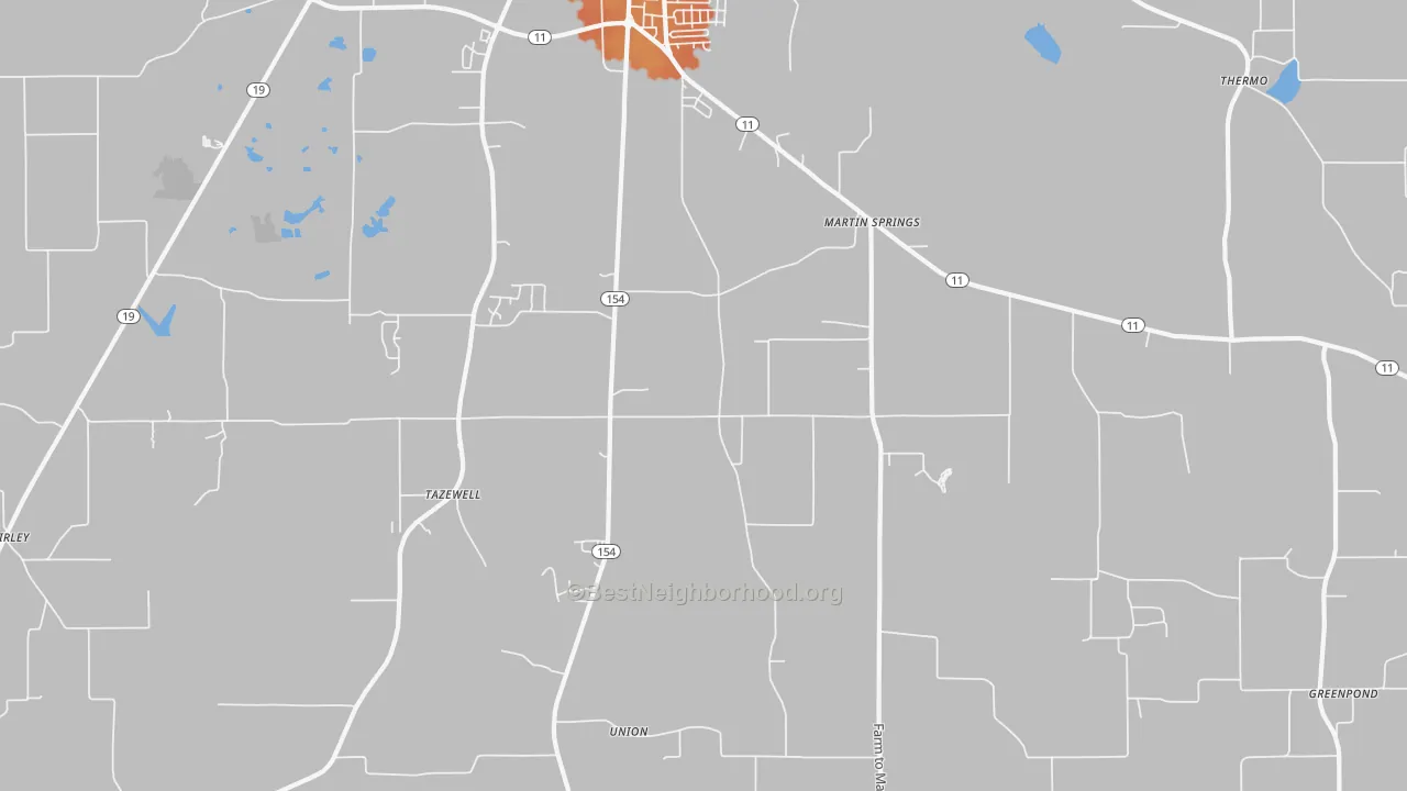 Bike Grade map of Martin Springs, TX