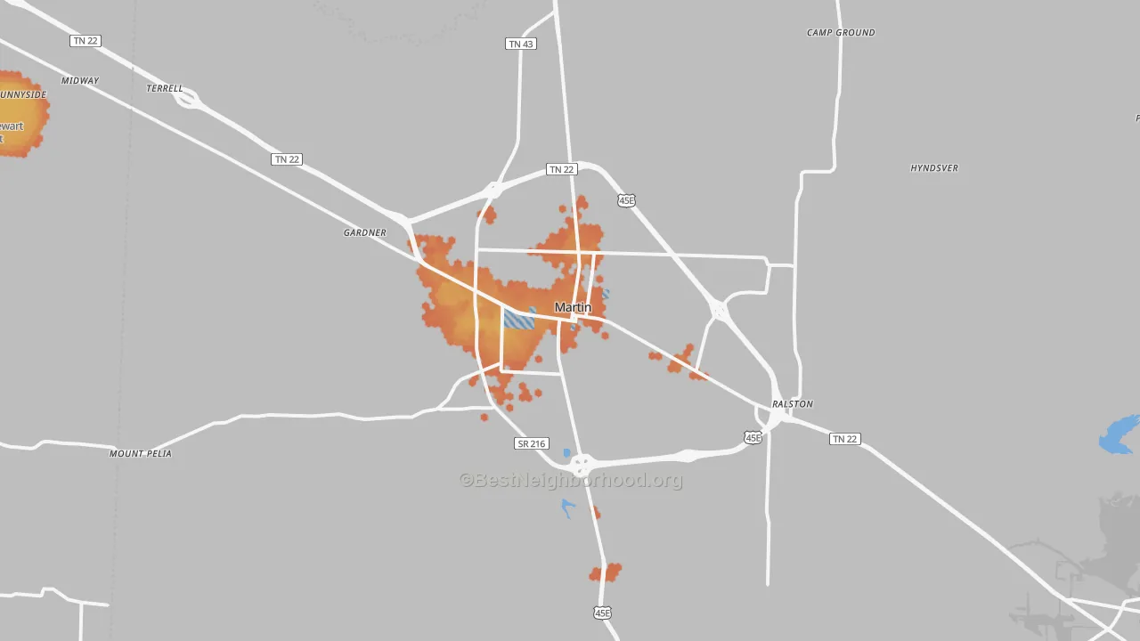 Bike Grade map of Martin, TN