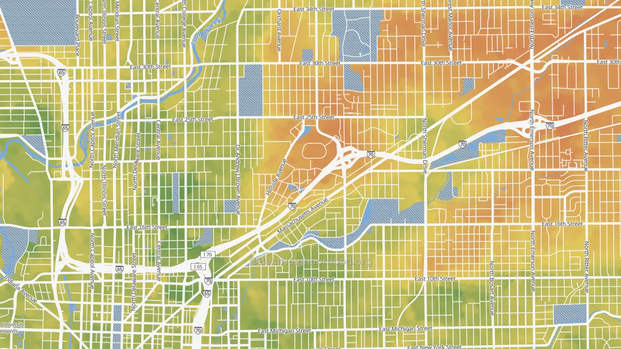 Bike Grade map of Martindale-Brightwood, Indianapolis, IN