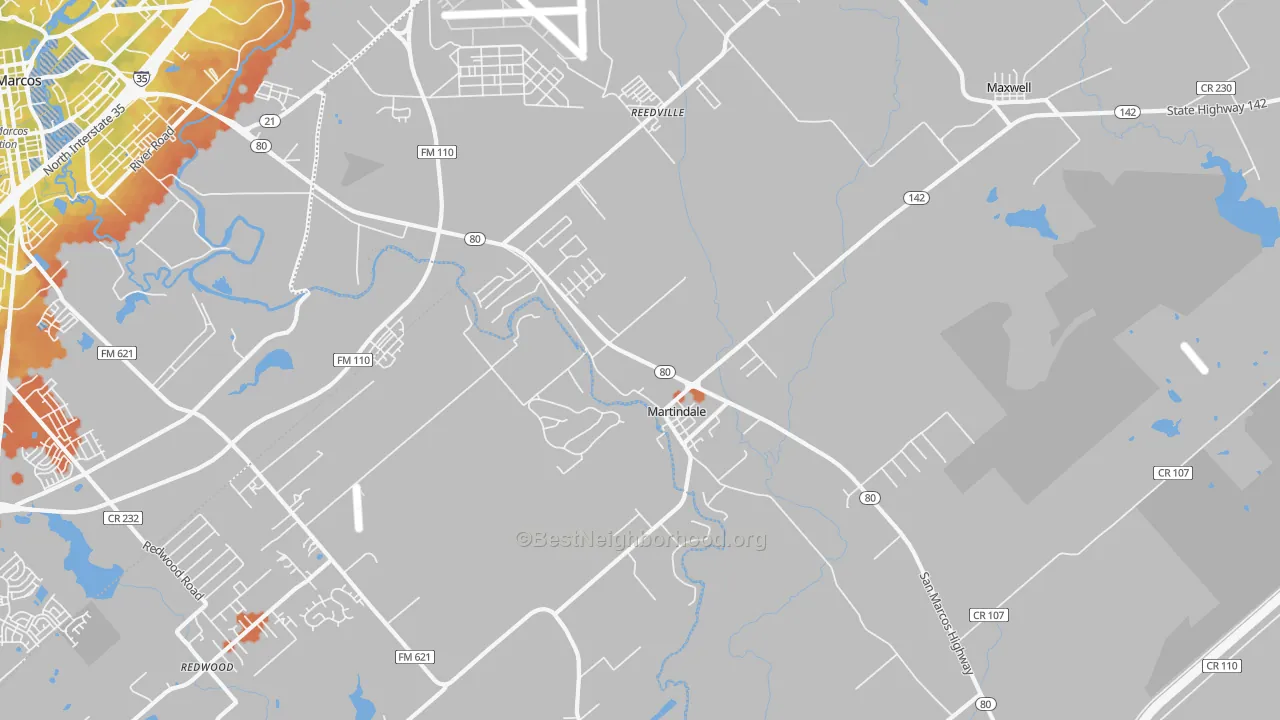 Bike Grade map of Martindale, TX