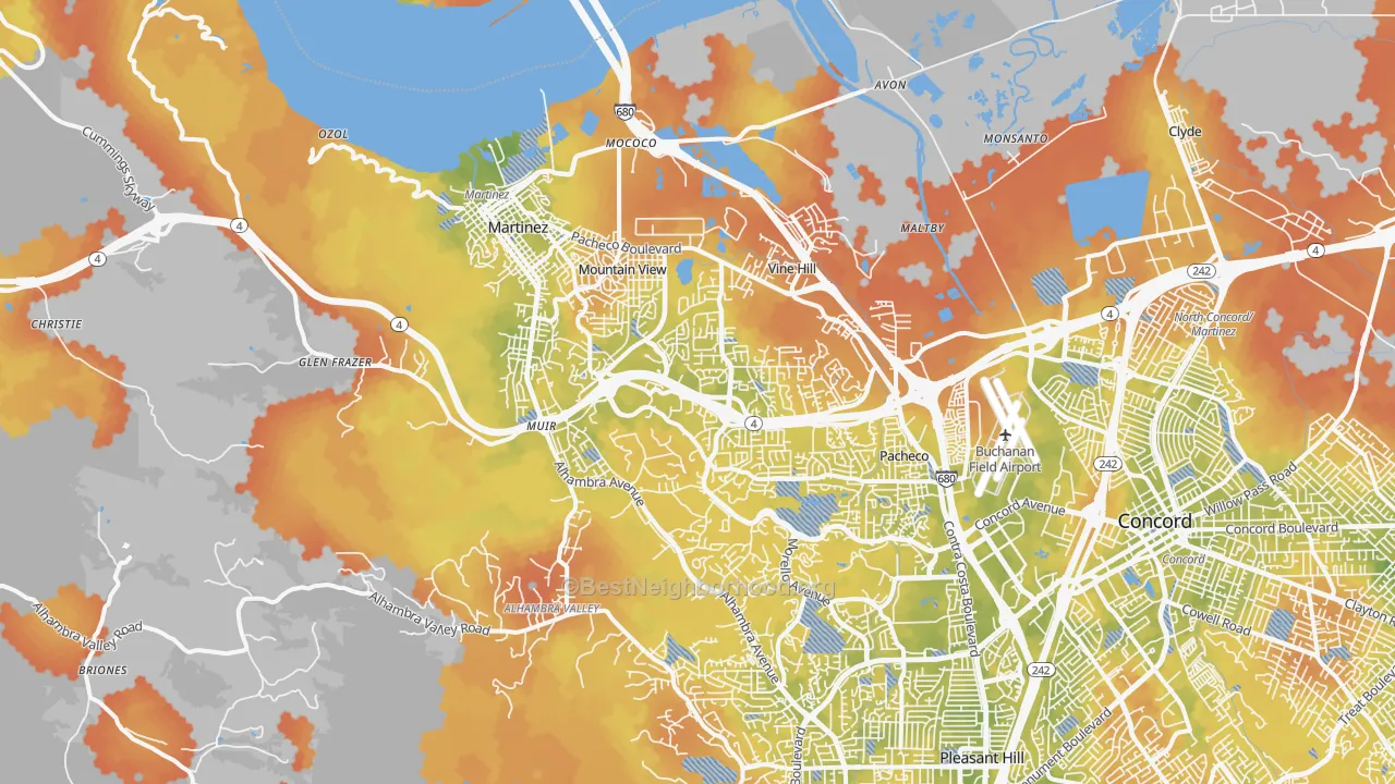 Bike Grade map of Martinez, CA