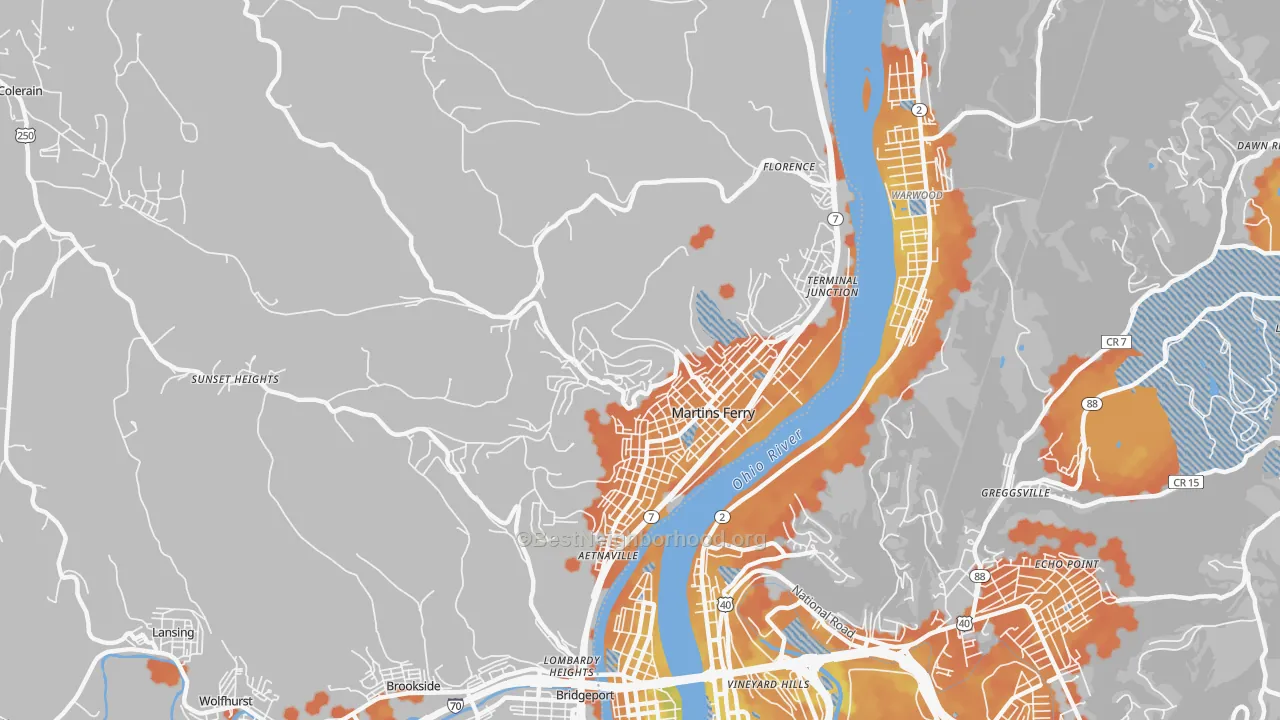 Bike Grade map of Martins Ferry, OH