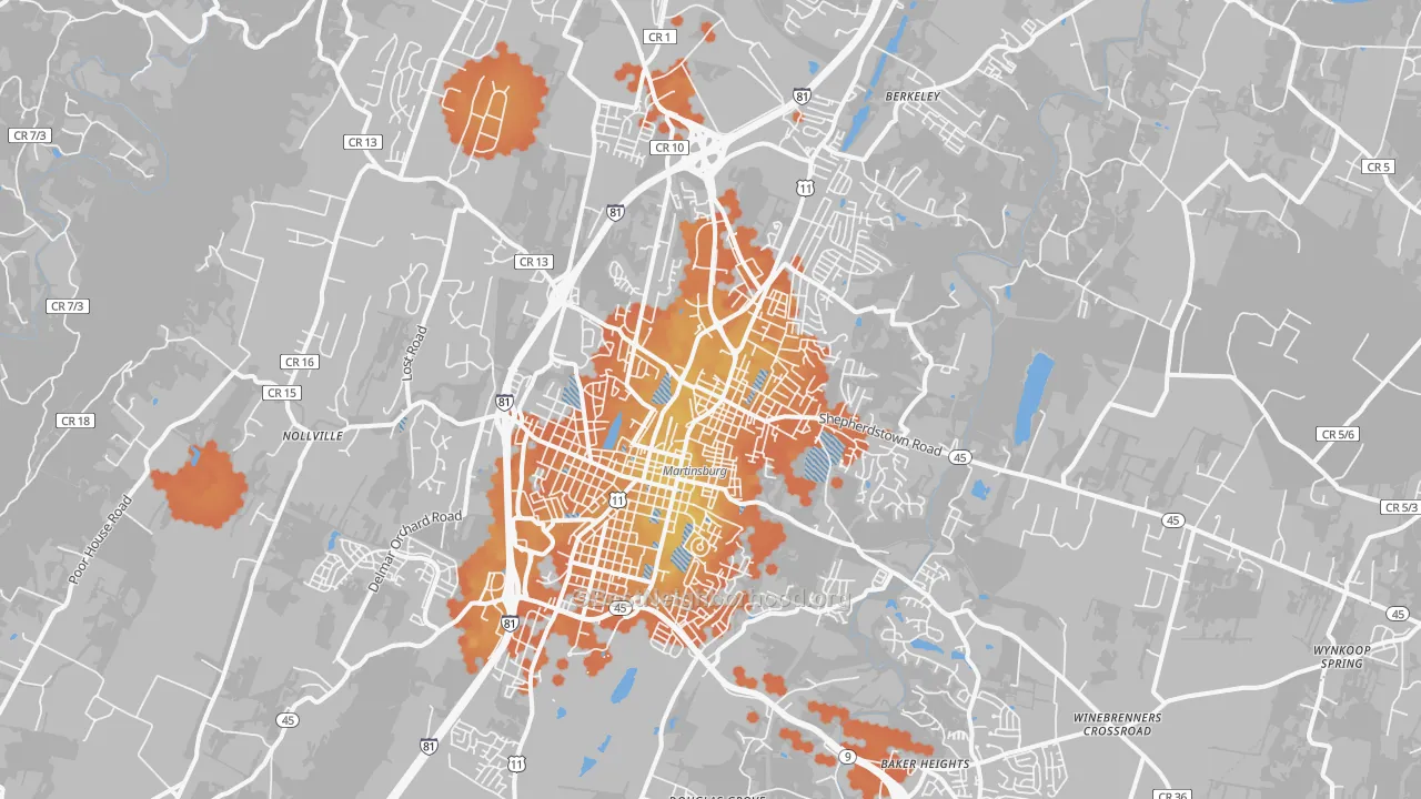 Bike Grade map of Martinsburg, WV