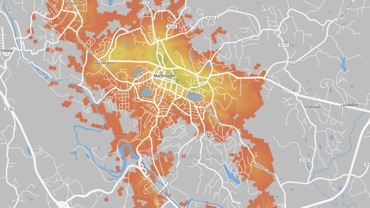 Bike Grade map of Martinsville City, VA