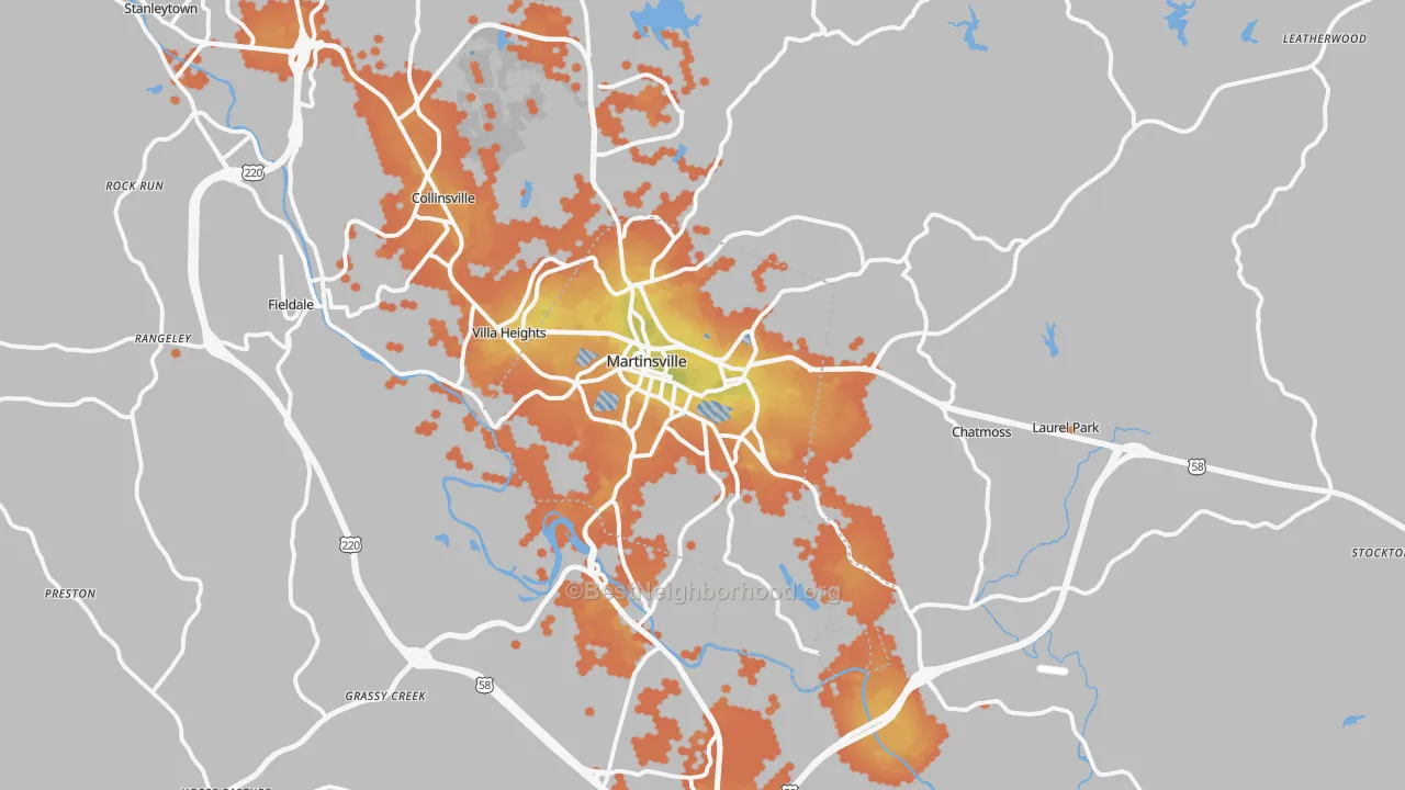 Bike Grade map of Martinsville, VA
