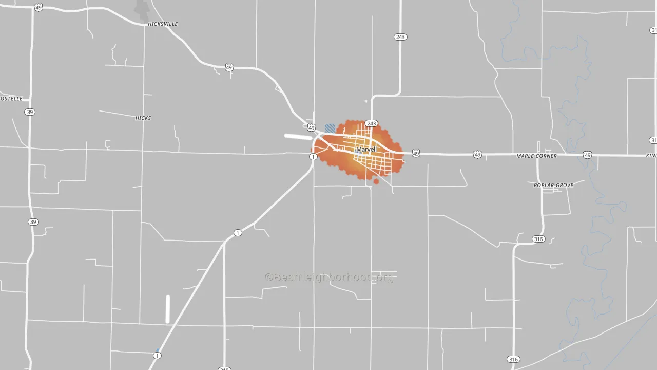 Bike Grade map of Marvell, AR