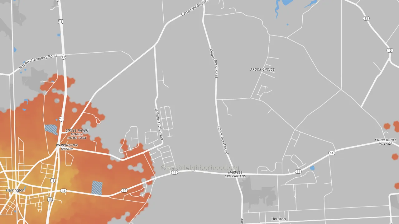 Bike Grade map of Marvels Crossroads, DE