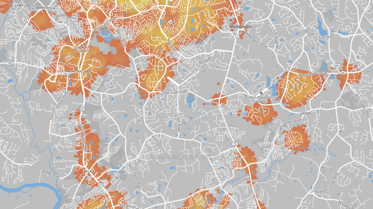 Bike Grade map of Marvin, NC