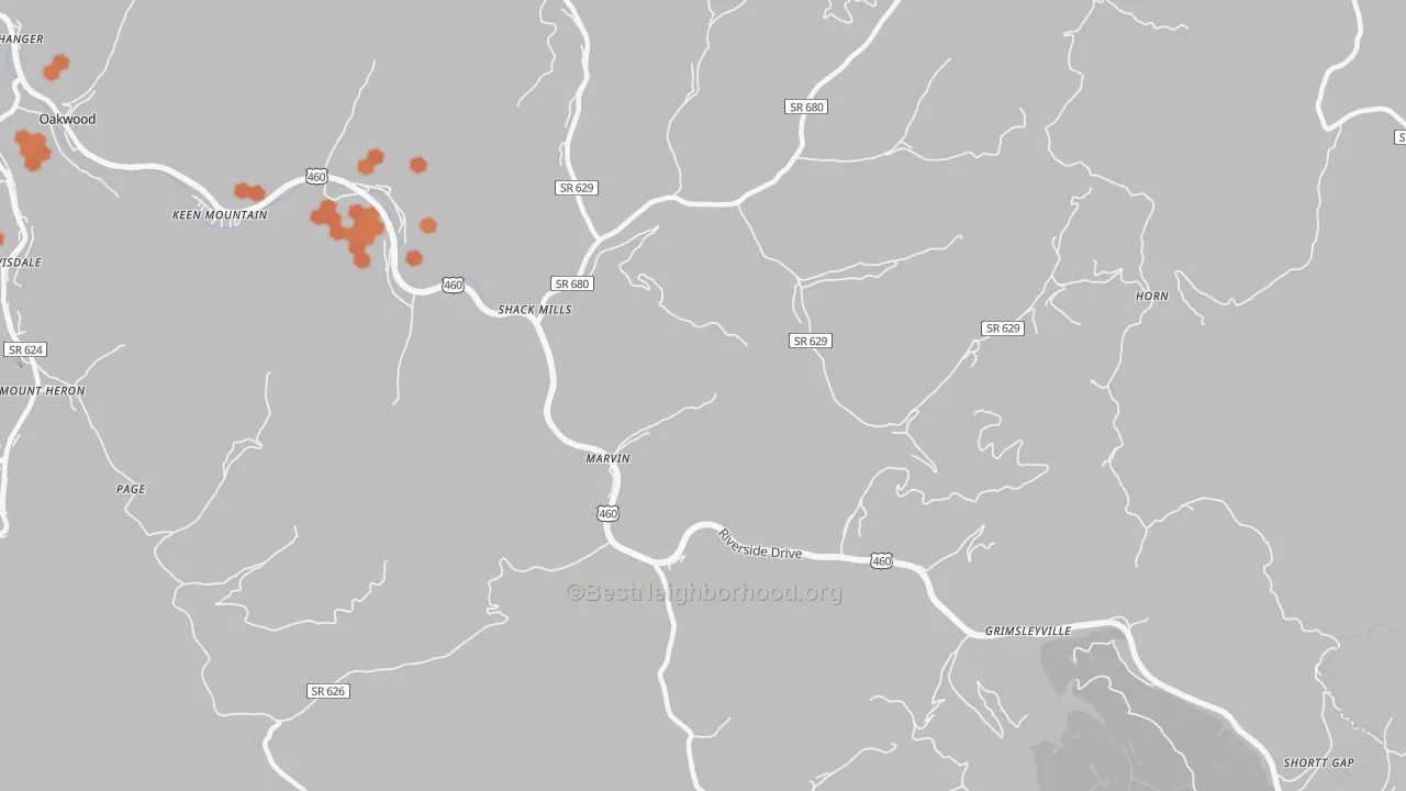 Bike Grade map of Marvin, VA