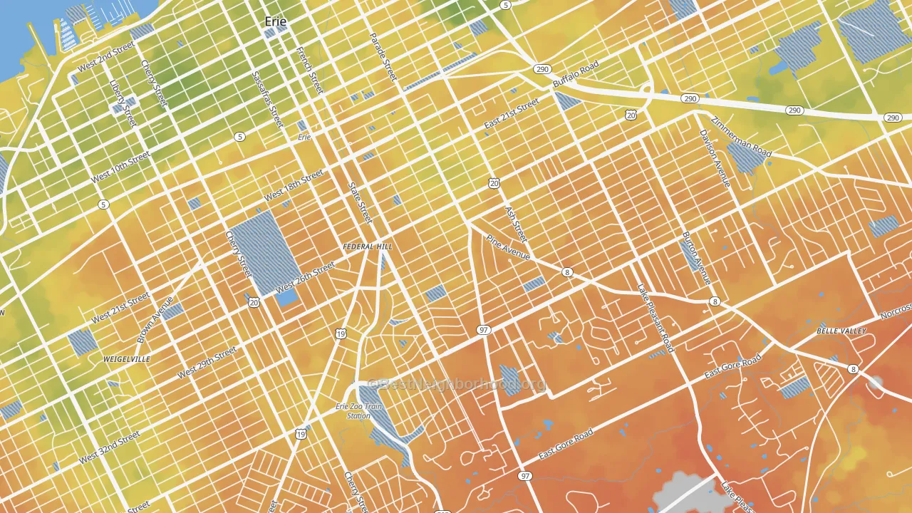 Bike Grade map of Marvintown, Erie, PA