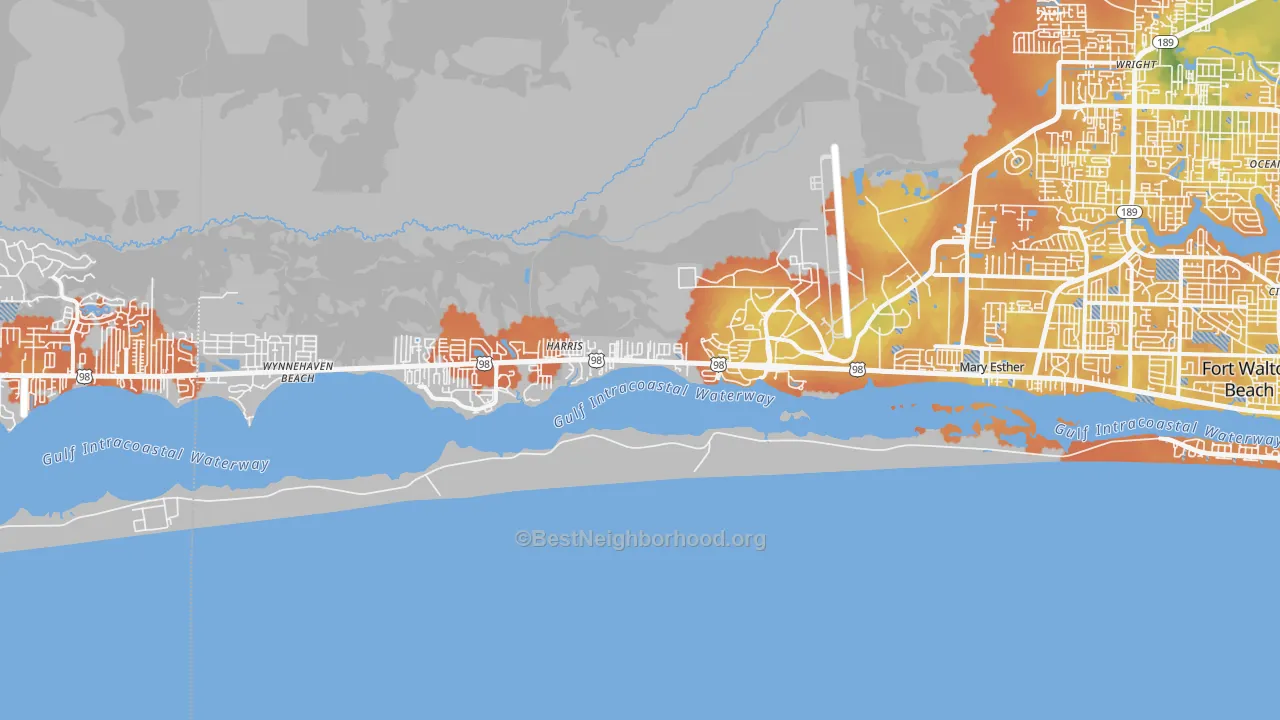 Bike Grade map of Mary Esther, FL