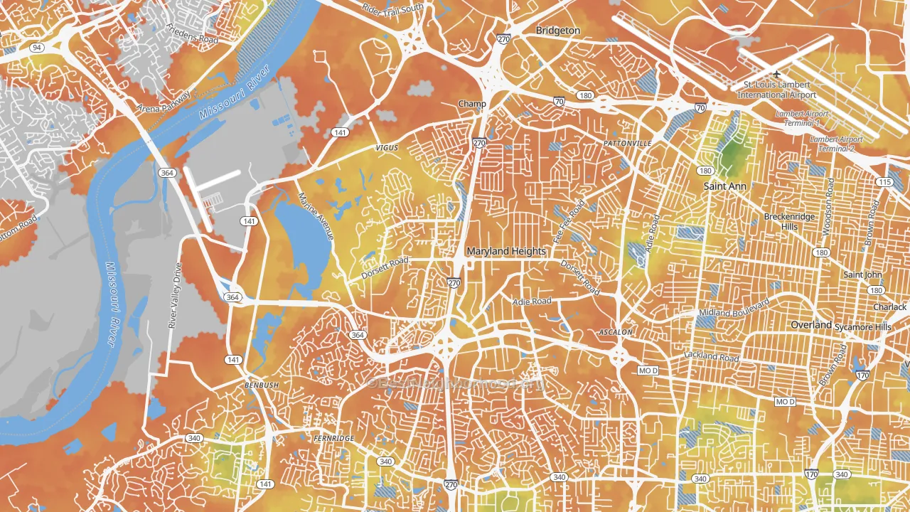 Bike Grade map of Maryland Heights, MO