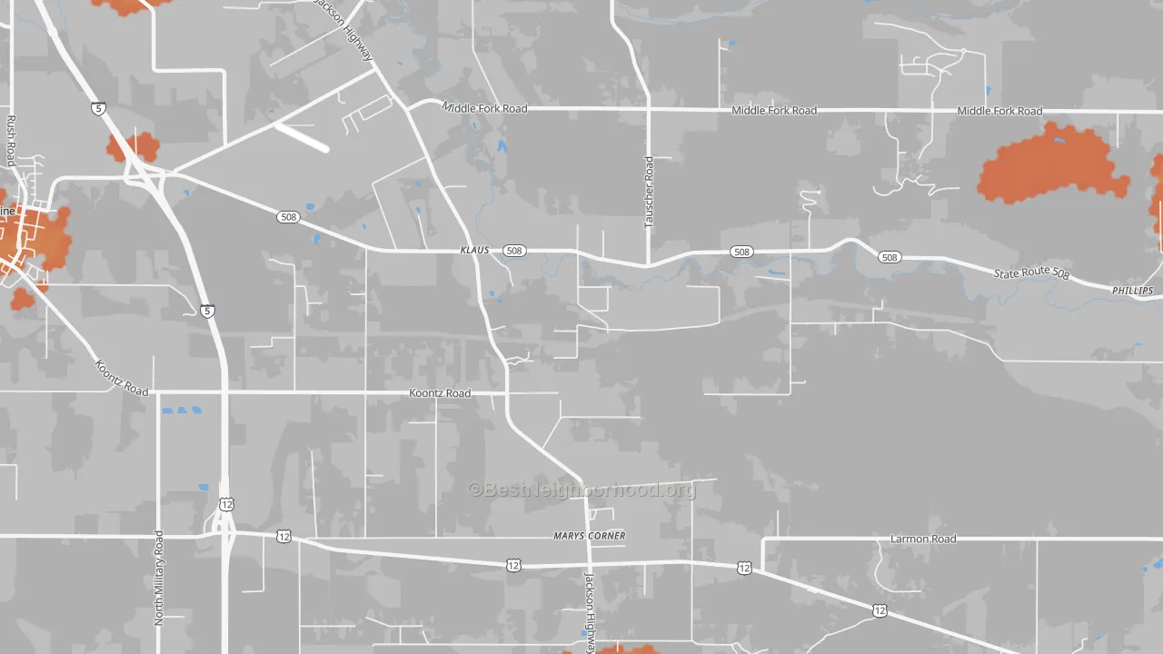 Bike Grade map of Marys Corner, WA