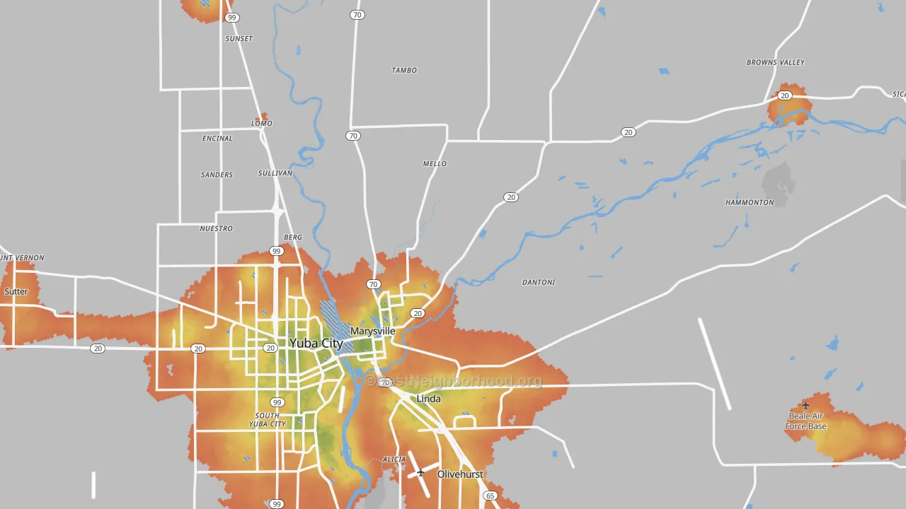 Bike Grade map of Marysville, CA