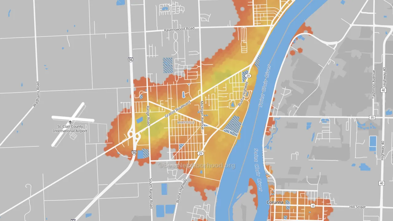 Bike Grade map of Marysville, MI
