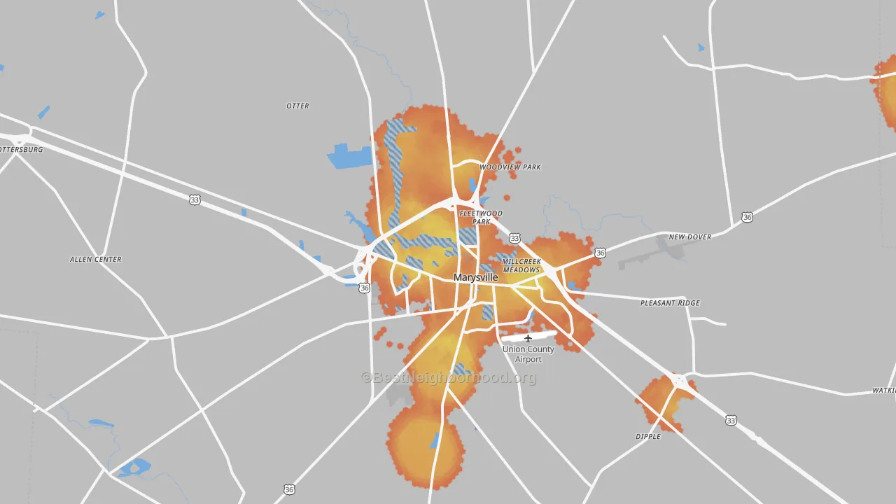 Bike Grade map of Marysville, OH