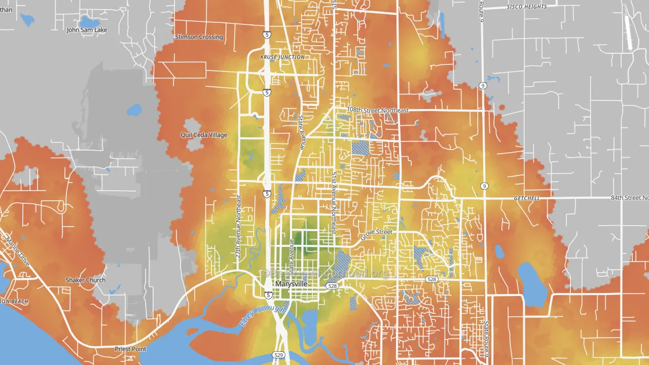Bike Grade map of Marysville, WA