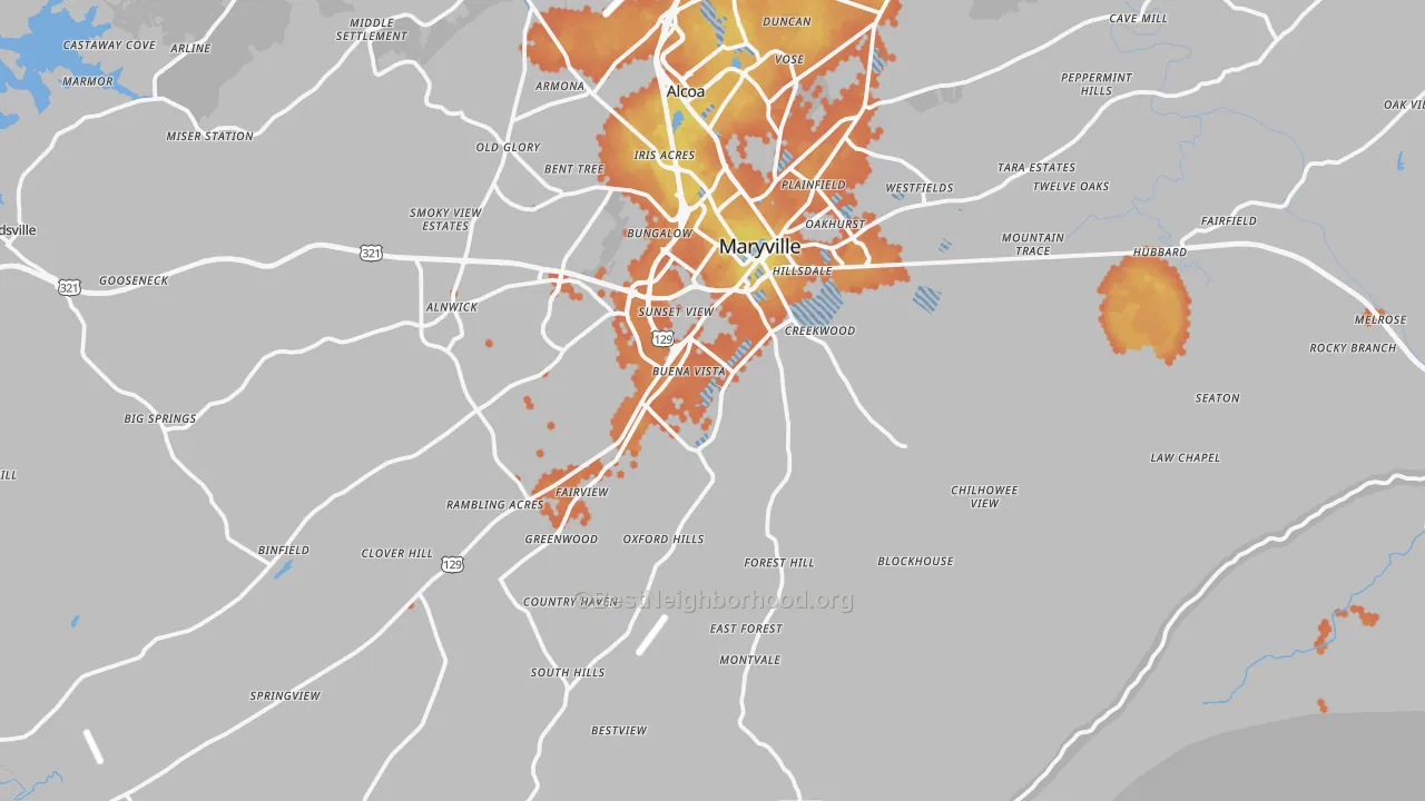 Bike Grade map of Maryville, TN
