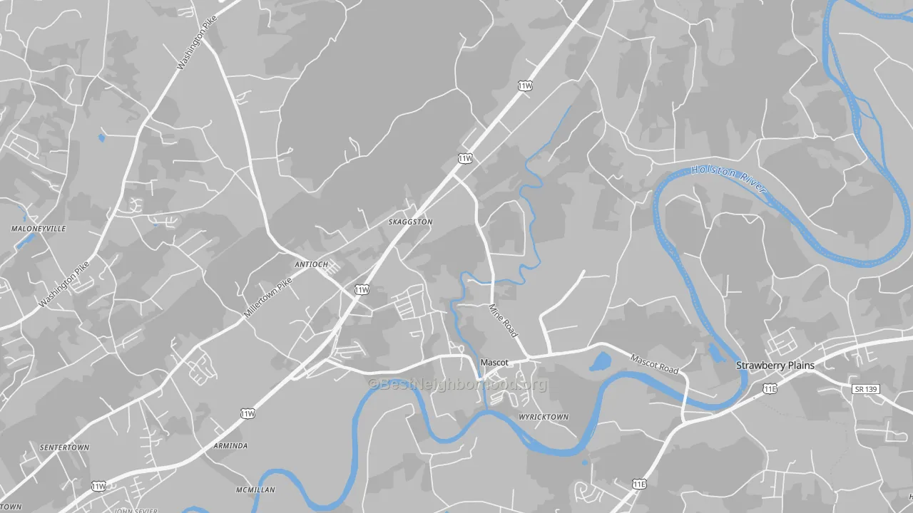 Bike Grade map of Mascot, TN