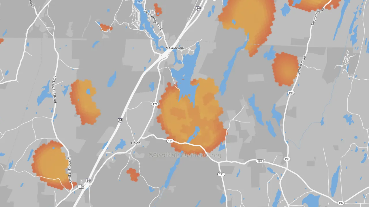 Bike Grade map of Mashapaug, CT