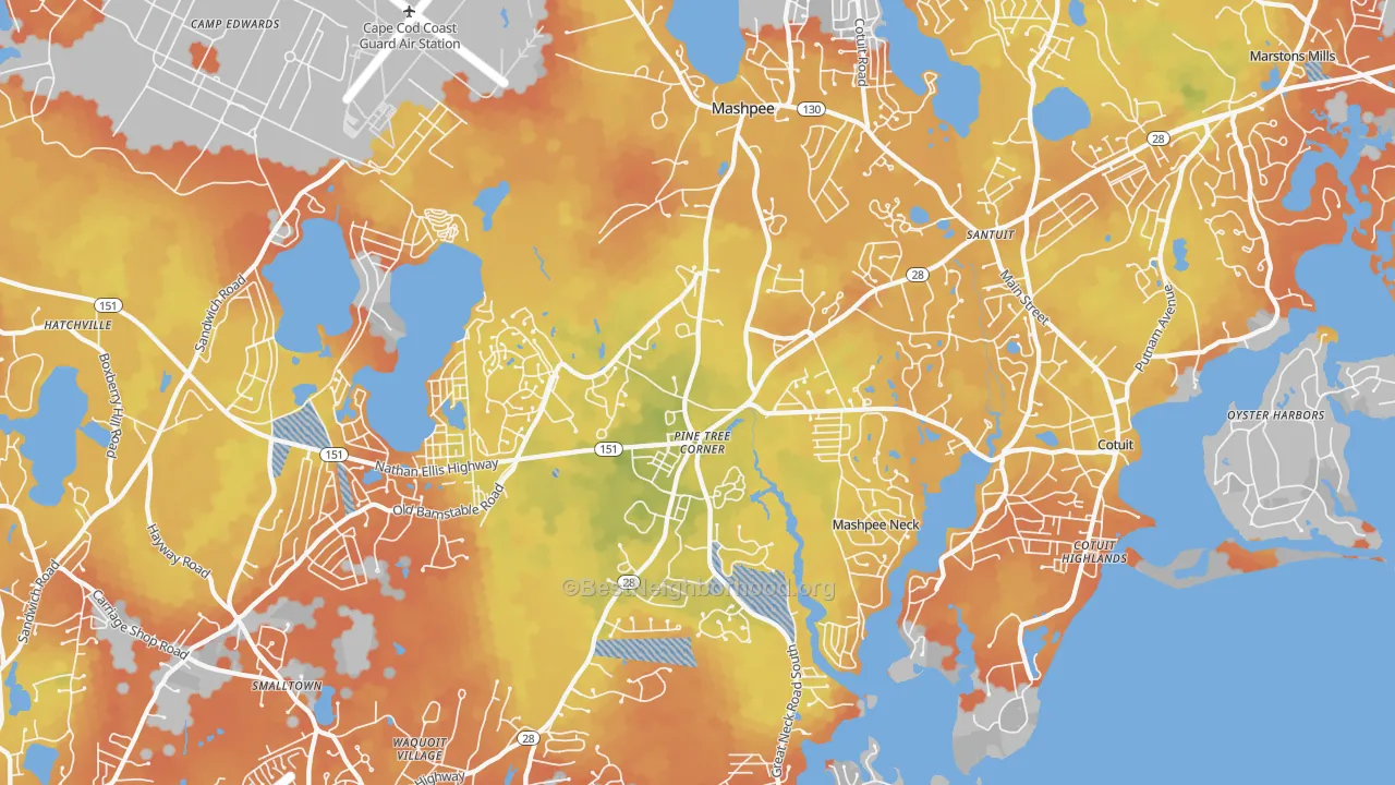Bike Grade map of Mashpee, MA