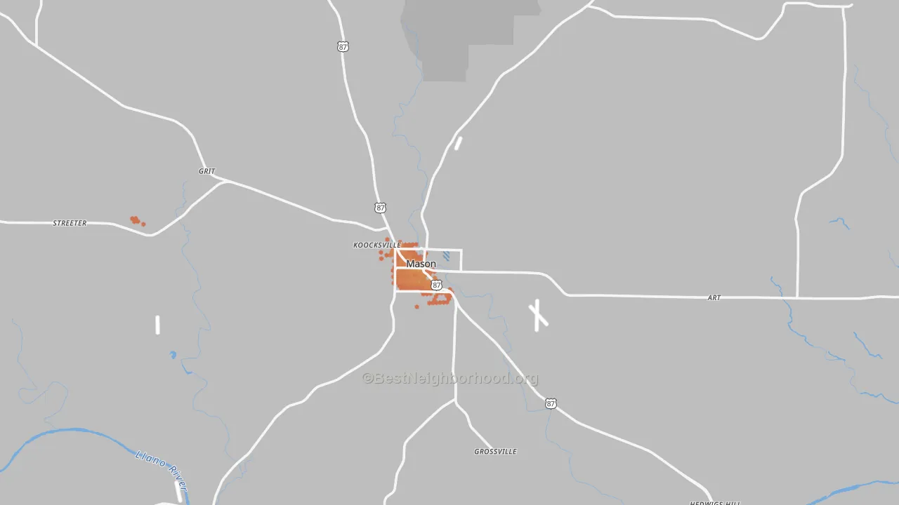 Bike Grade map of Mason County, TX