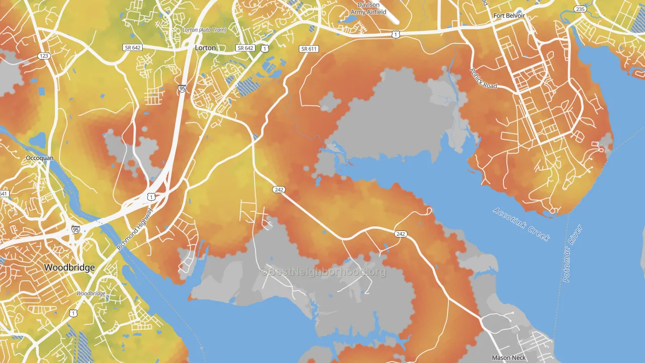 Bike Grade map of Mason Neck, VA