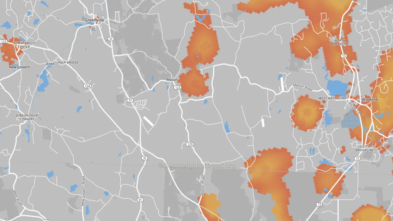 Bike Grade map of Mason, NH