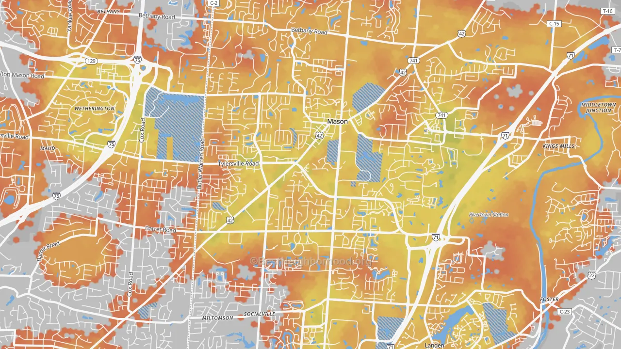 Bike Grade map of Mason, OH