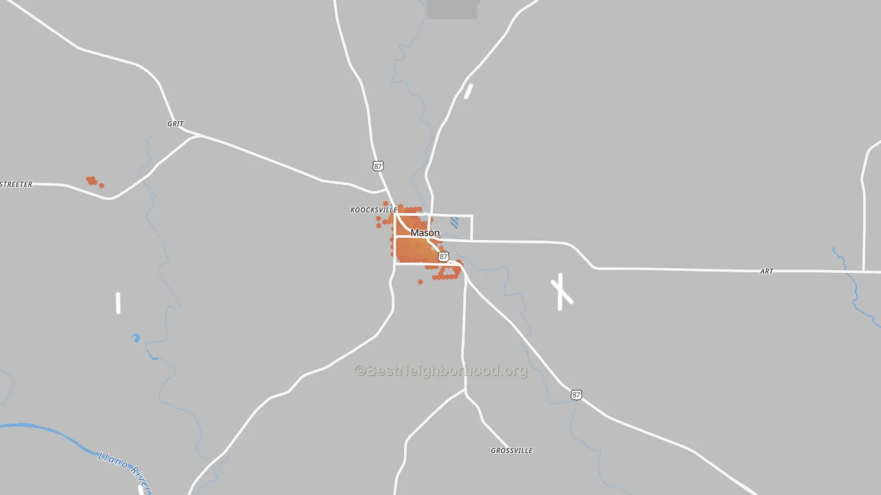 Bike Grade map of Mason, TX
