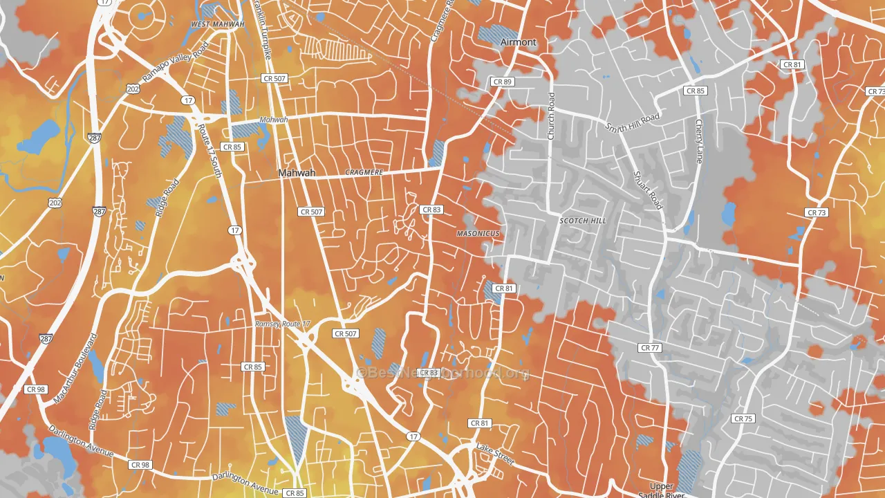 Bike Grade map of Masonicus, Mahwah, NJ