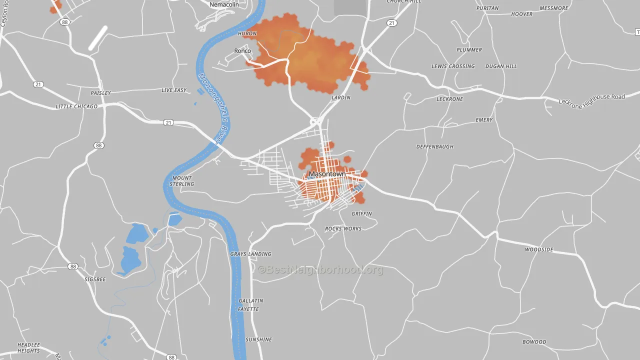 Bike Grade map of Masontown, PA