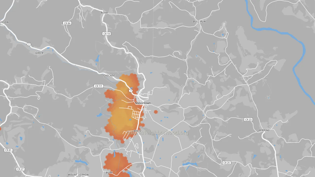 Bike Grade map of Masontown, WV