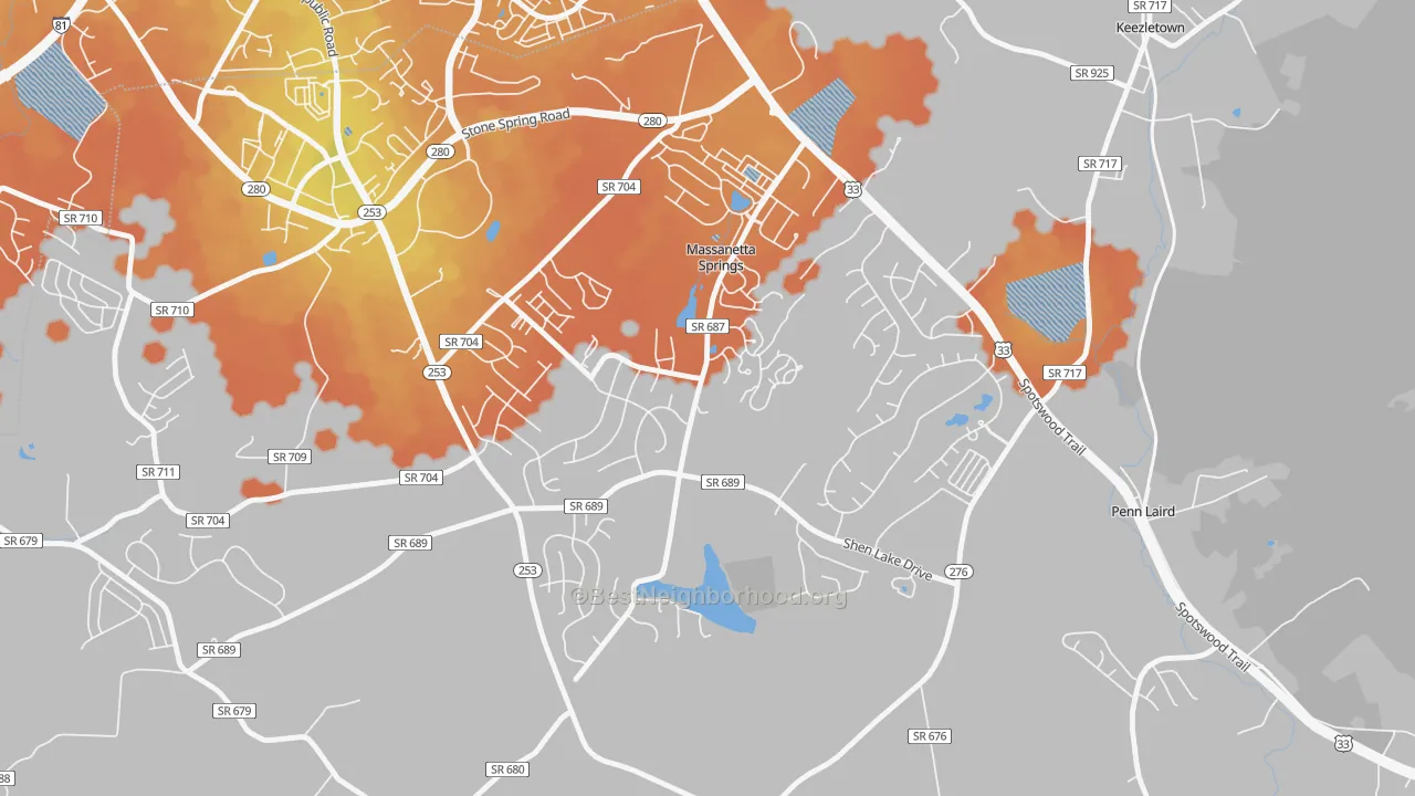 Bike Grade map of Massanetta Springs, VA