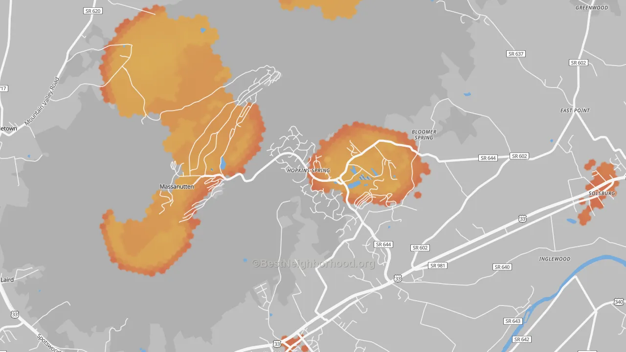 Bike Grade map of Massanutten, VA