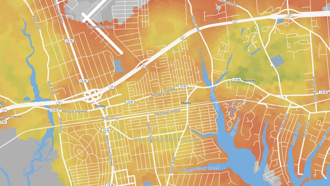 Bike Grade map of Mastic, NY
