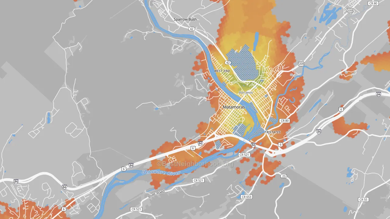 Bike Grade map of Matamoras, PA