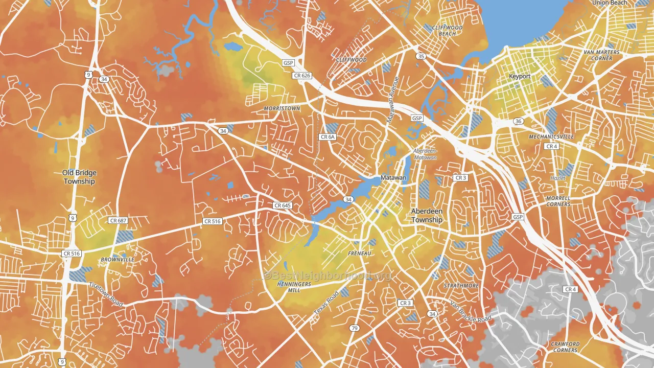 Bike Grade map of Matawan, NJ