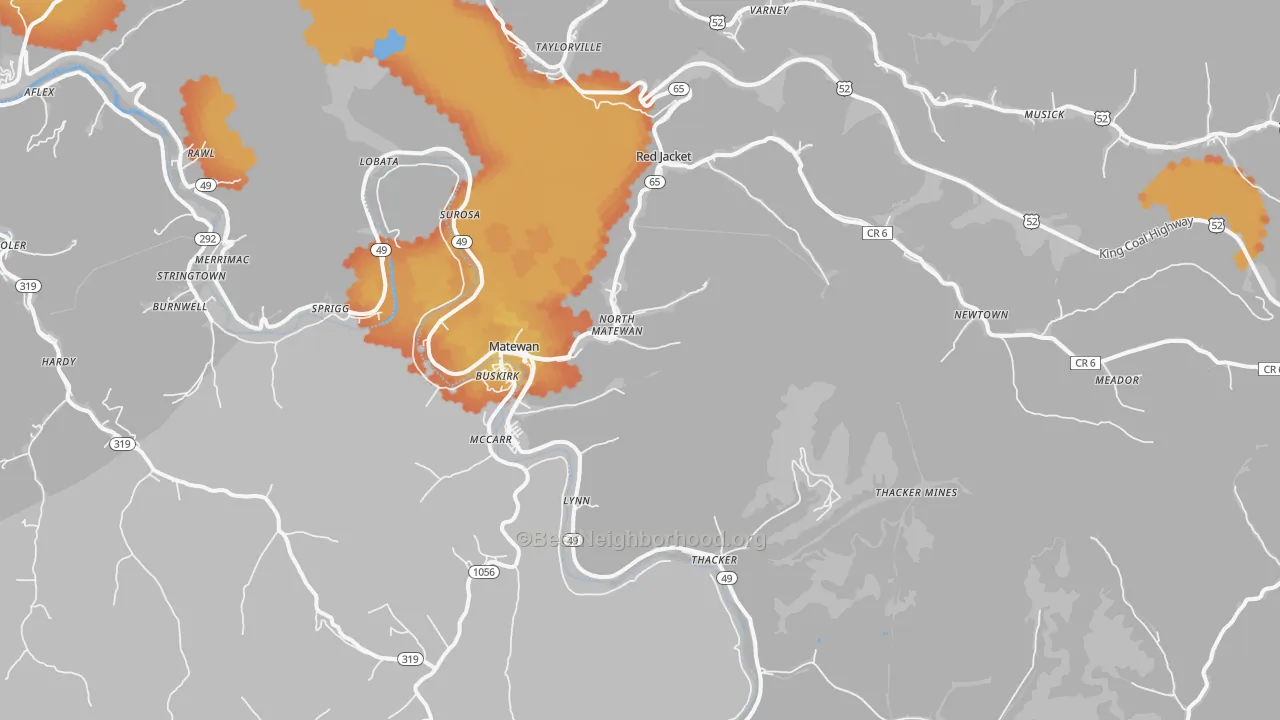 Bike Grade map of Matewan, WV