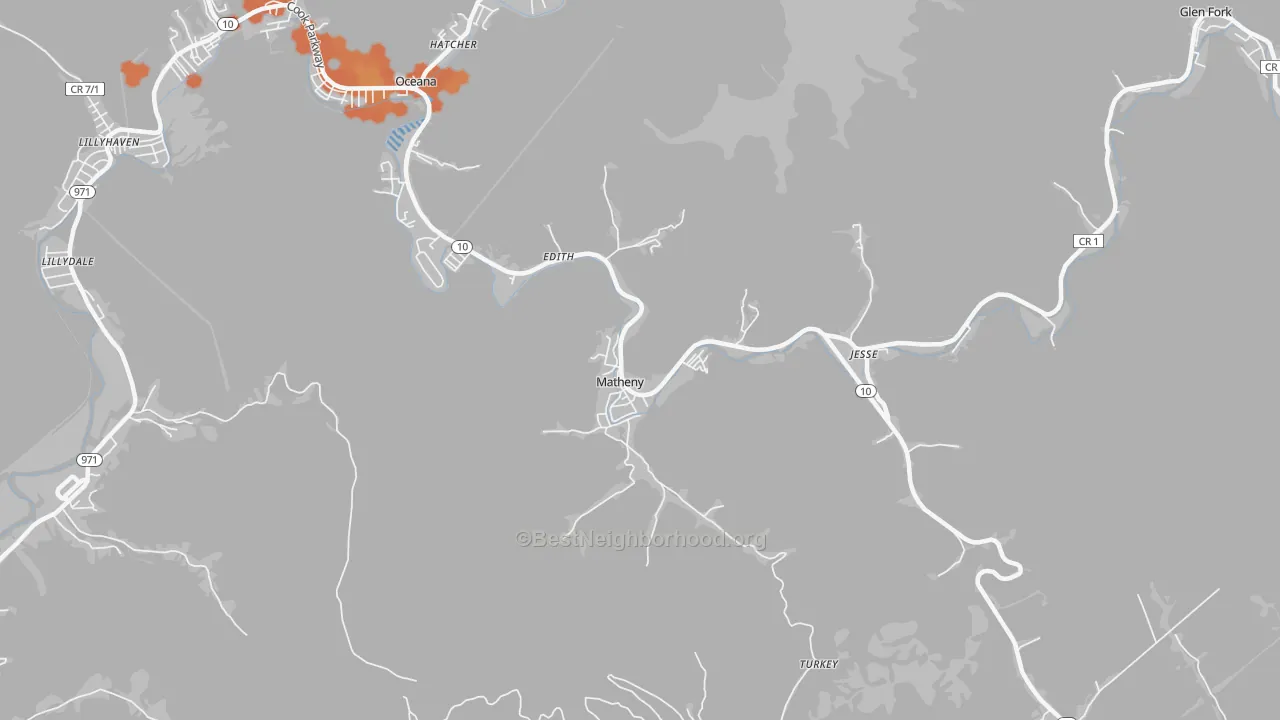 Bike Grade map of Matheny, WV