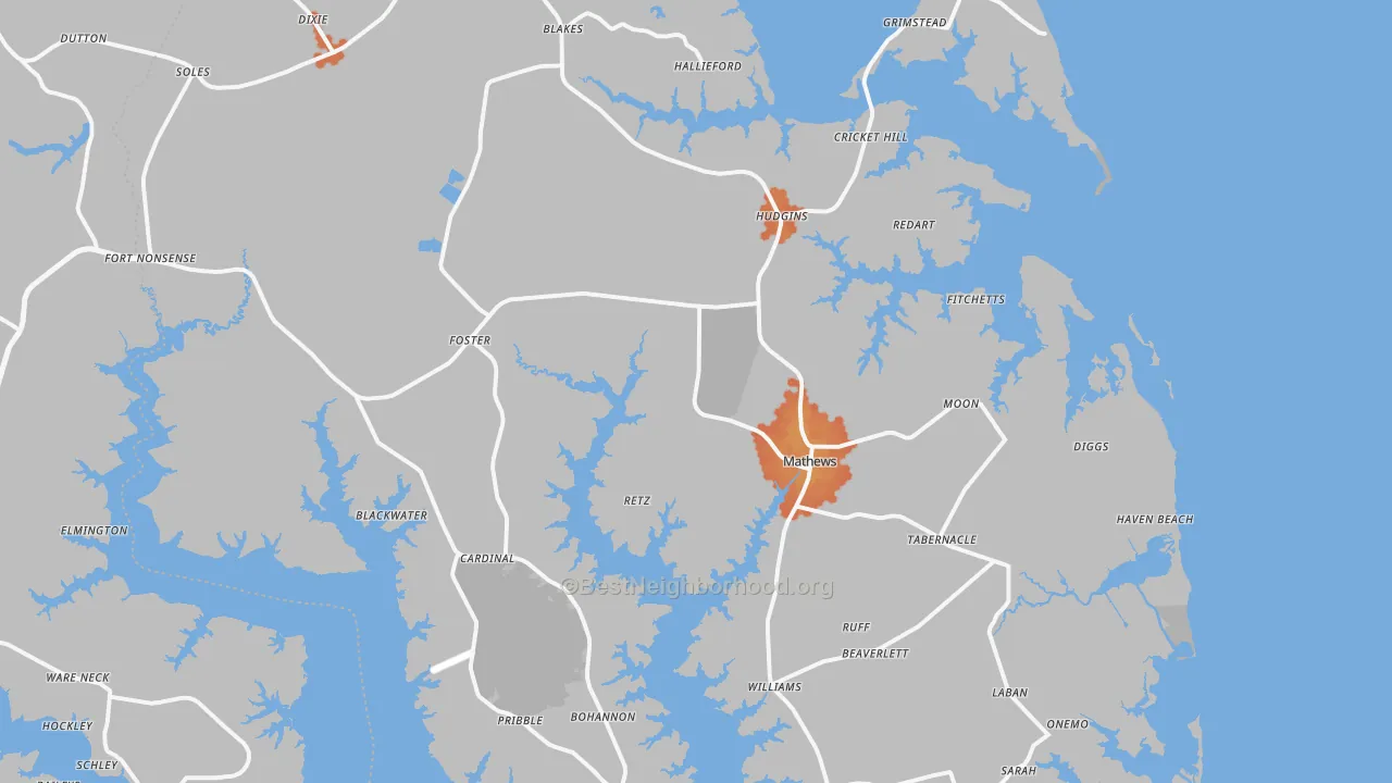 Bike Grade map of Mathews County, VA